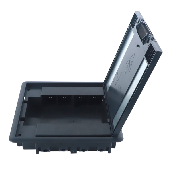 Лючок в пол 16 мод. (8 мод. 45х45 мм.) верт. установка,  глубина 50мм,  крышка ABS + гальванизированная стальная вставка