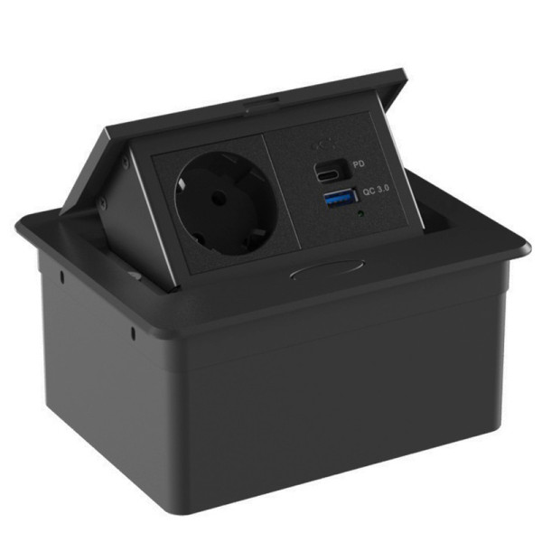 Настольный встраиваемый выдвижной розеточный блок Spring 4 мод. (2 мод. 45х45),  черный