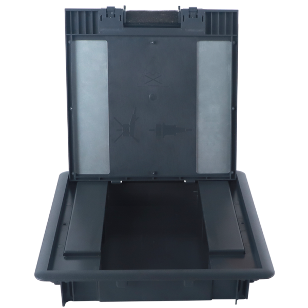 Лючок в пол 16 мод. (8 мод. 45х45 мм.) верт. установка,  глубина 50мм,  крышка ABS + гальванизированная стальная вставка