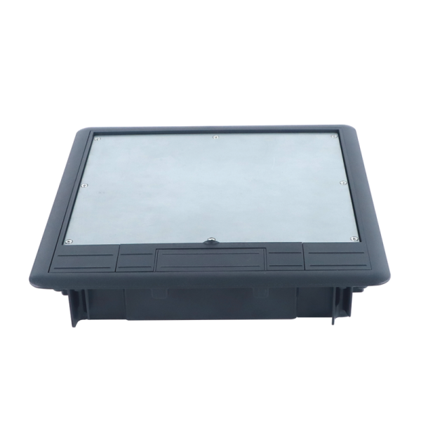 Лючок в пол 16 мод. (8 мод. 45х45 мм.) верт. установка,  глубина 50мм,  крышка ABS + гальванизированная стальная вставка