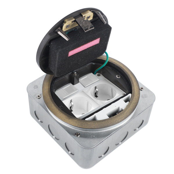 Лючок в пол 4 мод. (2 мод. 45х45 мм.),  античная латунь,  круглый,  металл,  IP65