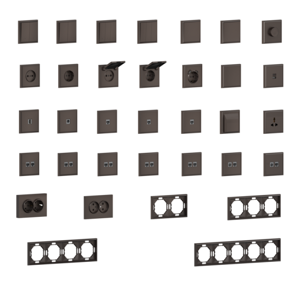 Накладка для розетки Schuko с зарядным устройством USB A+C,  со шторками 16A 250В,  мокко,  серия S08