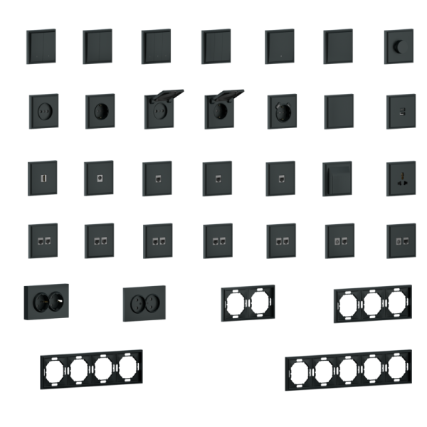Накладка для розетки Schuko с зарядным устройством USB A+C,  со шторками 16A 250В,  черный графит,  серия S08