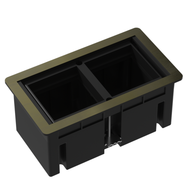 Настольный встраиваемый розеточный блок,  сдвижные крышки,  античная латунь Slider 4 мод. (2 мод. 45х45)