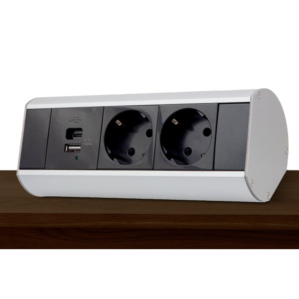 Настольный розеточный блок Ovaledesign в сборе: 2х220V,  USB Type A+C,  кабель