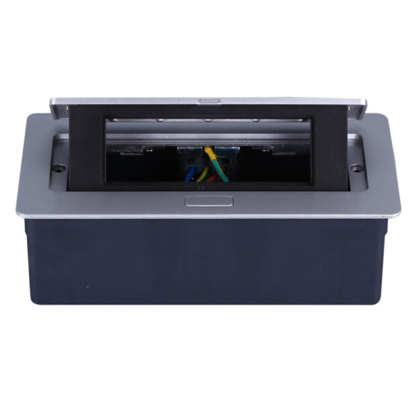 Настольный встраиваемый выдвижной розеточный блок Spring 6 мод. (3 мод. 45х45),  алюминий