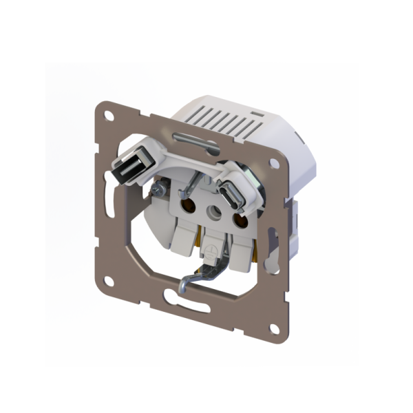 Механизм розетки Schuko 16А 250 В~ с зарядным устройством USB A+C,  5V/4A,  мощность 20W,  серия DA