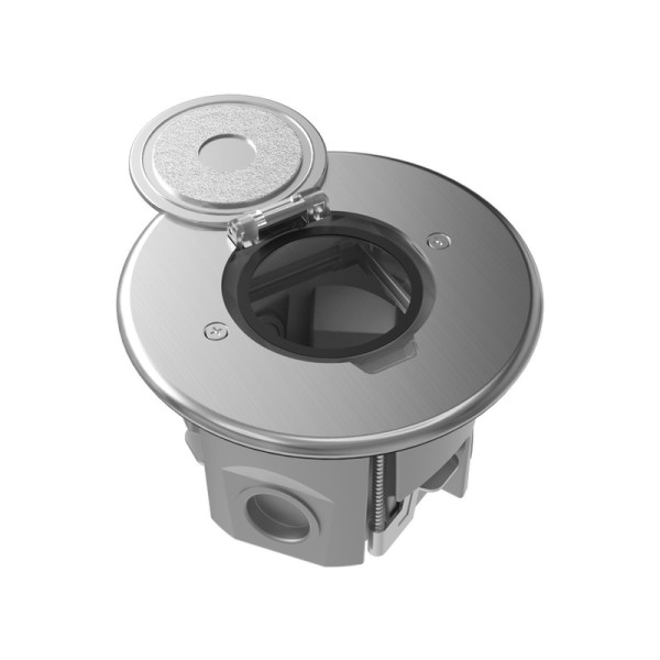 Лючок Surface 2 мод. (1 мод. 45х45 мм.),   круглый,  круглая крышка,  полированное серебро,  IP44,  (с уст. набором)