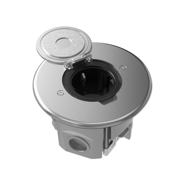 Лючок Surface 2 мод. (1 мод. 45х45 мм.),   круглый,  круглая крышка,  полированное серебро,  IP44,  (с уст. набором)