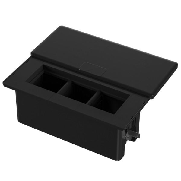 Настольный встраиваемый розеточный блок с сдвижной крышкой Slider 6 мод. (3 мод. 45х45),  черный