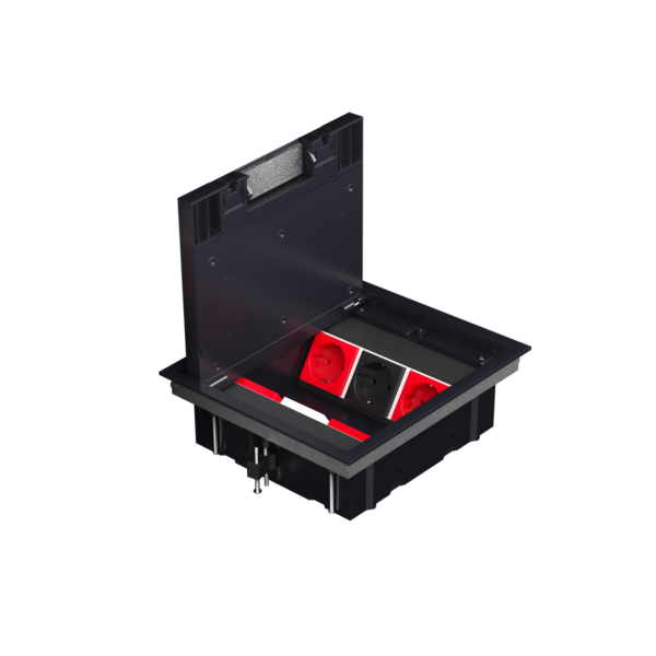 Лючок в пол 12 мод. (6 мод. 45х45 мм.) верт. установка,  крышка ABS +гальванизированная стальн