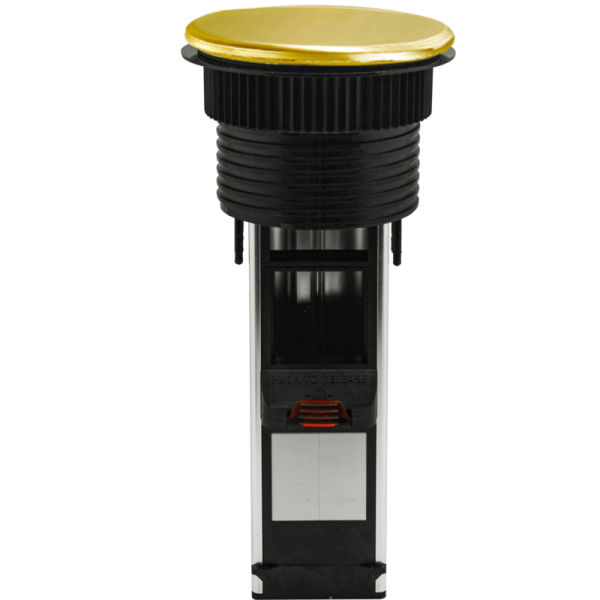 Настольный встраиваемый выдвижной розеточный блок Vertical 6 мод. (3 мод. 45х45),  латунь