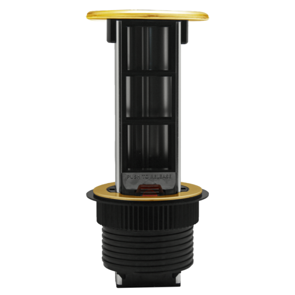 Настольный встраиваемый выдвижной розеточный блок Vertical 6 мод. (3 мод. 45х45),  латунь
