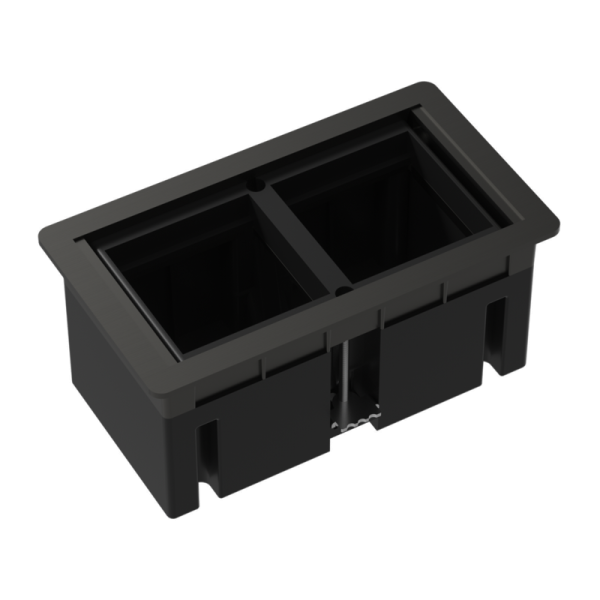 Настольный встраиваемый розеточный блок,  сдвижные крышки,  вороненая сталь Slider 4 мод. (2 мод. 45х45)