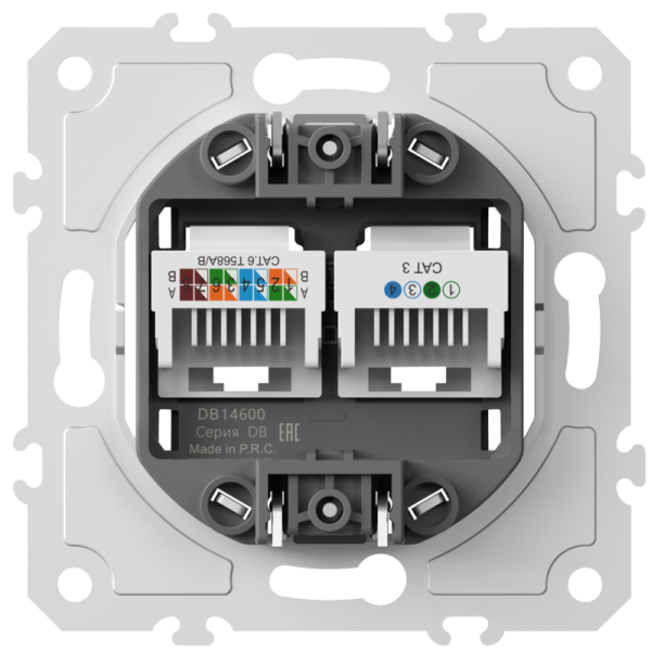 Механизм розетки RJ11 + RJ45 (двойная) cat.3/6/ClassE-4/8,  серия DB