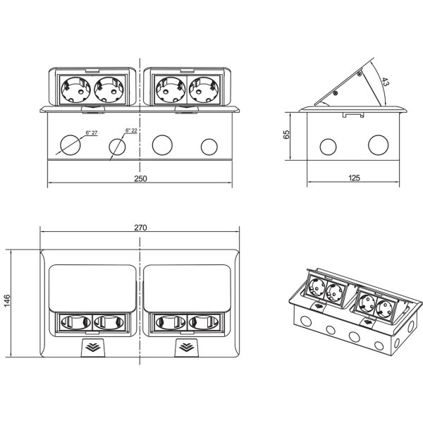 Выдвижной блок Snap 8 (4+4) мод. античная латунь (с уст. набором)