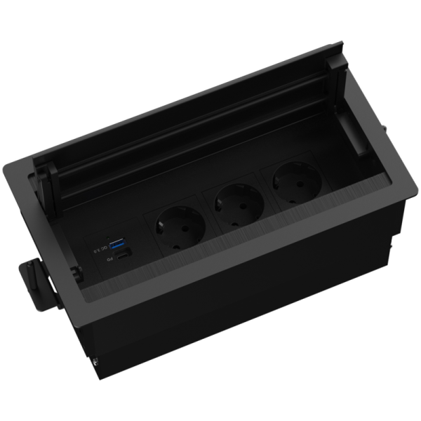 Настольный встраиваемый розеточный блок с откидной крышкой Spread 8 мод. (4 мод. 45х45),  easylift,  черный