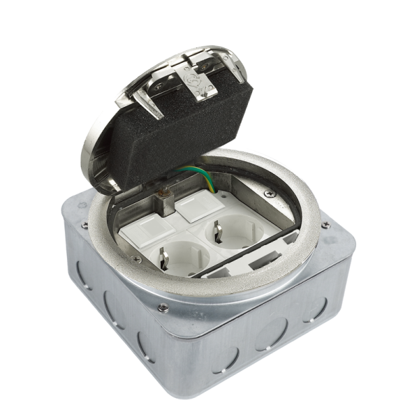 Лючок в пол 4 мод. (2 мод. 45х45 мм.),  серебро,  круглый,  металл,  IP65