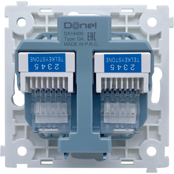 Механизм телефонной розетки RJ11 + RJ11 (двойная) cat.3/ClassE-4/4,  серия DA