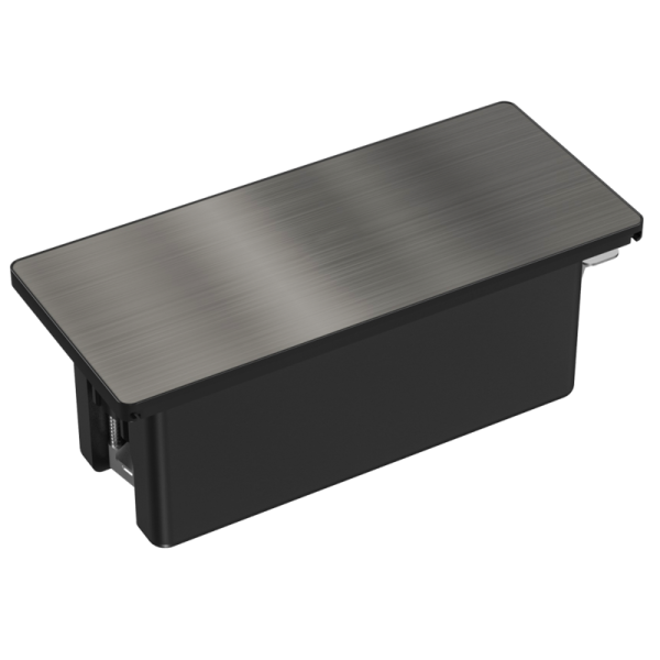 Настольный встраиваемый розеточный блок с сдвижной крышкой из стали Slider 6 мод. (3 мод. 45х45),  черный