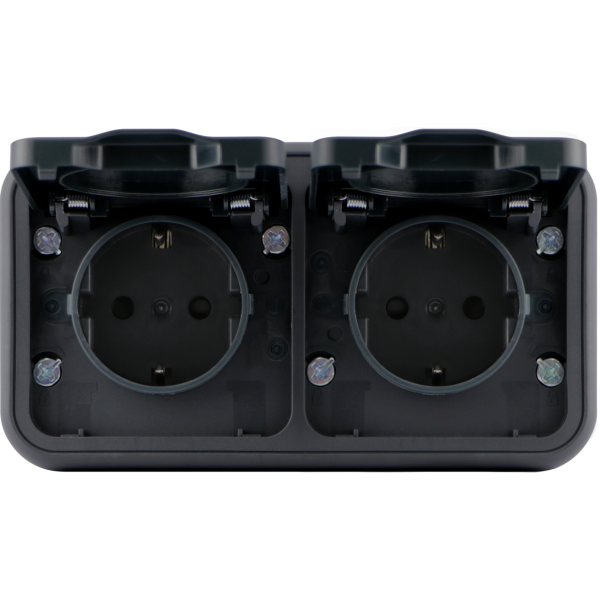 Розетка 2-я с защитной крышкой,  2К+З,  накладная,  цвет антрацит,  IP55,  серия W55