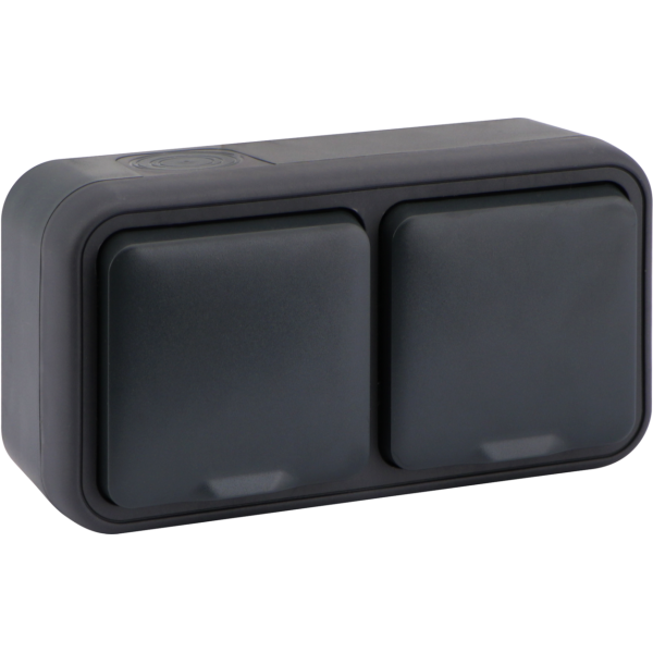 Розетка 2-я с защитной крышкой,  2К+З,  накладная,  цвет антрацит,  IP55,  серия W55