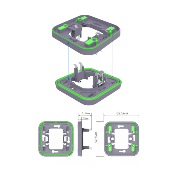 Механизм розетки 2К+З для скрытой установки,  IP55,  серия W55