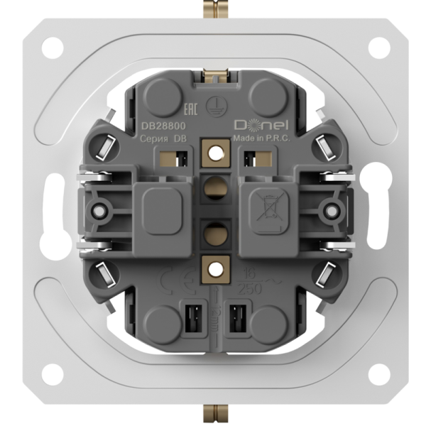 Механизм розетки двойной Schuko с заземлением 16А 250В~ на винтах,  серия DB