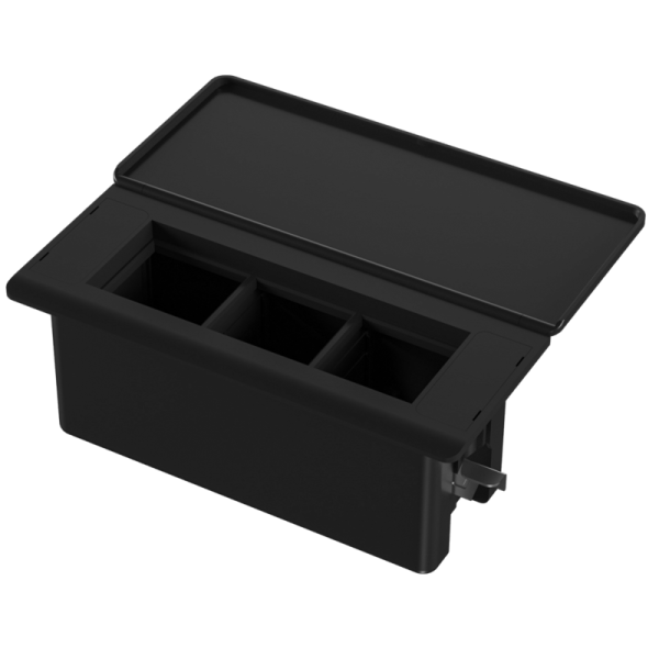 Настольный встраиваемый розеточный блок с откидной крышкой Spread 6 мод. (3 мод. 45х45),  черный