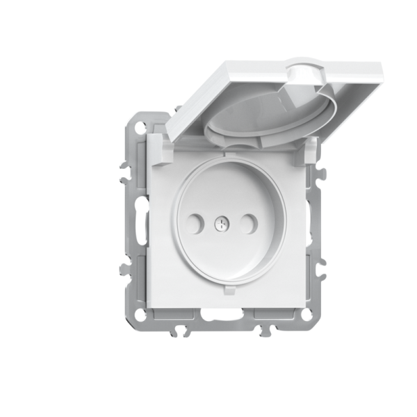 Розетка 220В без заземления 1-я,  со шторками,  с крышкой,  16А,  на винтах,  глянцевый белый Donel A07