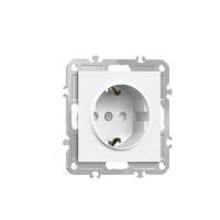 Розетка 220В с заземлением 1-я,  со шторками,  16А,  на винтах,  глянцевый белый Donel A07