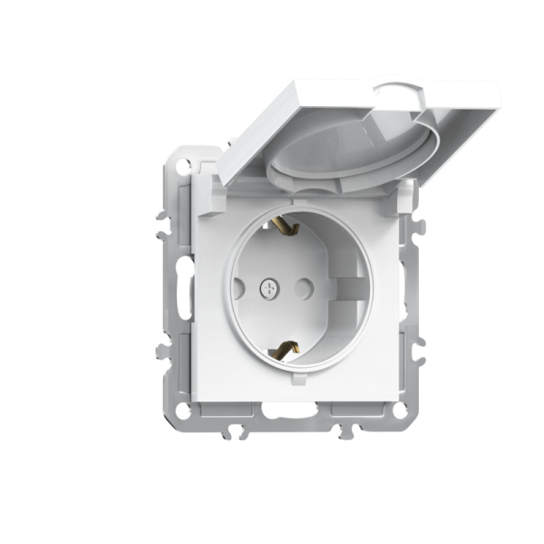 Розетка 220В с заземлением 1-я,  со шторками,  с крышкой,  16А,  на винтах,  мокко Donel A07