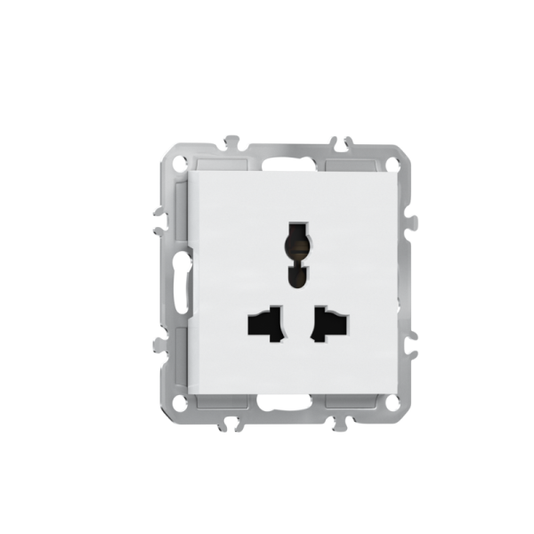 Розетка 220В универсальная мультистандарт,  16А,  на винтах,  глянцевый белый Donel A07
