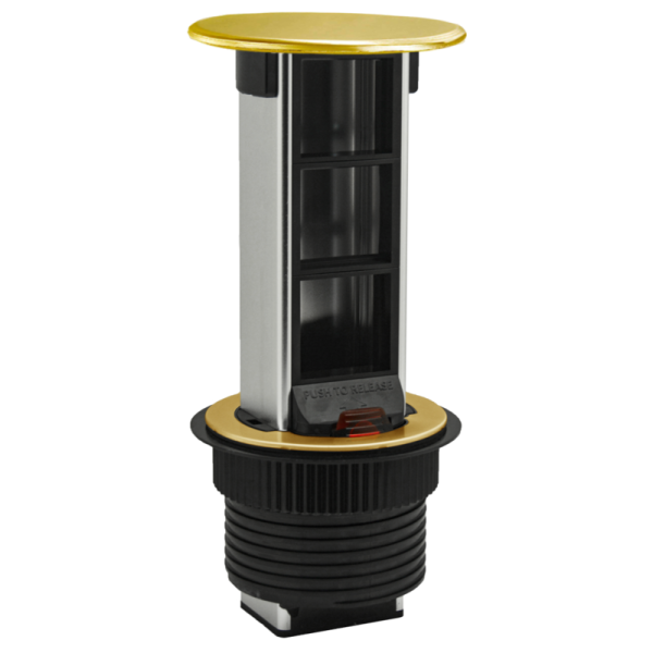 Настольный встраиваемый выдвижной розеточный блок Vertical 6 мод. (3 мод. 45х45),  латунь