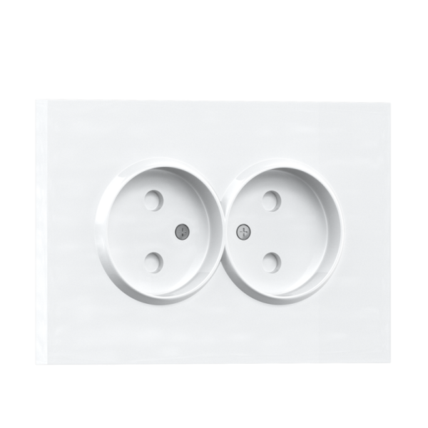 Розетка 220В без заземления 2-я,  со шторками,  16А,  на винтах,  глянцевый белый Donel A07