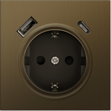 Накладка для розетки Schuko с зарядным устройством USB A+C,  с защитными шторками,  латунь,  серия R98 METAL