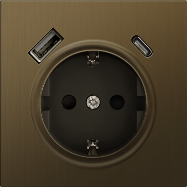 Накладка для розетки Schuko с зарядным устройством USB A+C,  с защитными шторками,  латунь,  серия R98 METAL