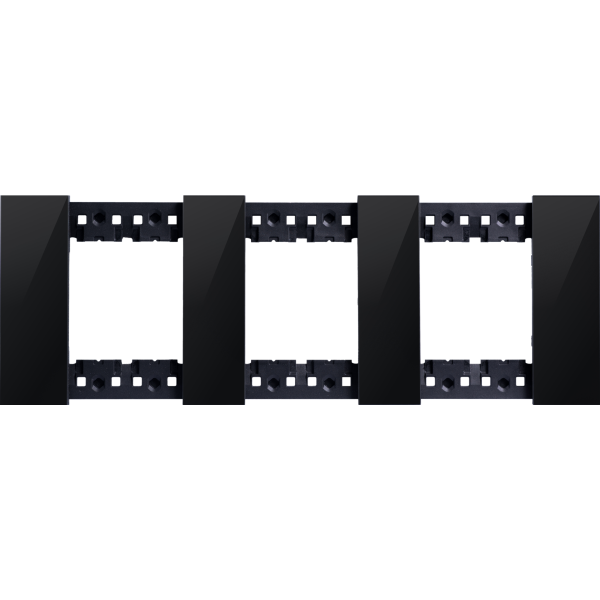 Декоративная рамка 2+2+2 модуля,  черное глянцевое стекло