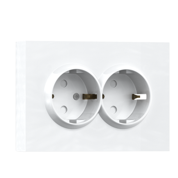 Розетка 220В с заземлением 2-я,  со шторками,  16А,  на винтах,  глянцевый белый Donel A07