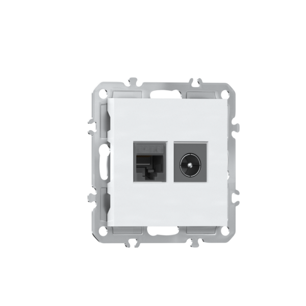 Розетка комбинированная RJ45/TV cat.6, ClassE-8/0-2400 МГц,  глянцевый белый Donel A07