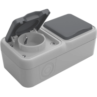 Розетка 2-я с защитной крышкой,  2К+З,  накладная,  цвет серый,  IP55,  серия W55