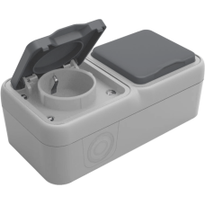 Розетка 2-я с защитной крышкой,  2К+З,  накладная,  цвет серый,  IP55,  серия W55