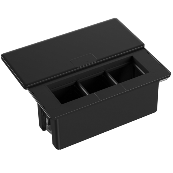 Настольный встраиваемый розеточный блок с сдвижной крышкой Slider 6 мод. (3 мод. 45х45),  черный