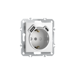 Розетка 220В с заземлением,  со шторками,  16А + зарядка USB A+C 20W,  на винтах,  глянцевый белый Donel A07