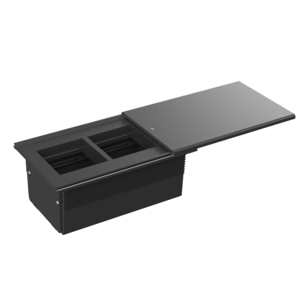 Настольный встраиваемый розеточный блок,  сдвижная крышка Slider 4 мод. (2 мод. 45х45),  черный