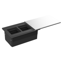 Настольный встраиваемый розеточный блок,  сдвижная крышка Slider 4 мод. (2 мод. 45х45),  серебро