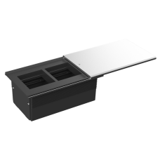 Настольный встраиваемый розеточный блок,  сдвижная крышка Slider 4 мод. (2 мод. 45х45),  серебро