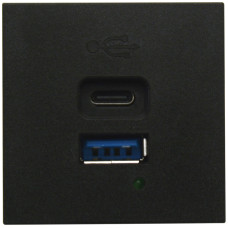 USB зарядное устройство,  3A ,  65W,  Type A + C,  2 мод.,  черн. матовая (45х45мм)