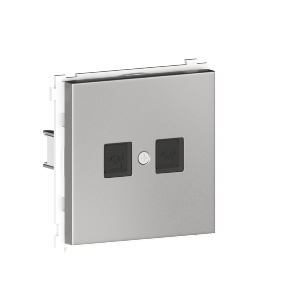 Телефонная розетки RJ11 + RJ11 (двойная) cat.3/ClassE-4/4,  благородная сталь Donel R98 Metal