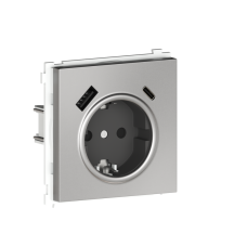 Розетка с заземлением и шторками Schuko 16А 250В + зарядка USB A+C 20W,  благородная сталь Donel R98 Metal